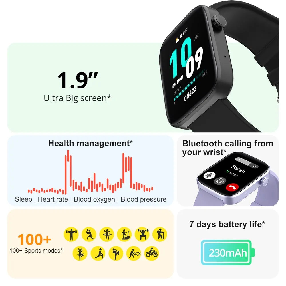 Smartwatch IP68 , chamada por voz, monitoramento de saúde, notificação inteligente, assistente
